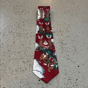 THE CHRISTMAS COLLECTION SANTA AND REINDEER PLAYING FOOTBALL PRINT TIE MULTI